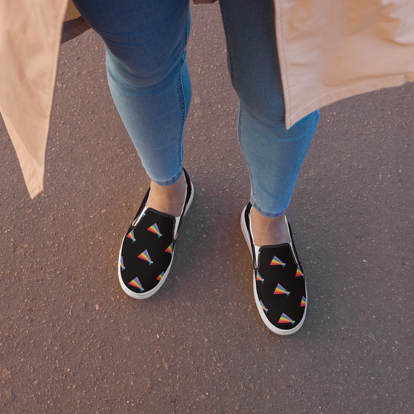 Our PRIDE Women’s Slip-On Canvas Shoes (Black Background)